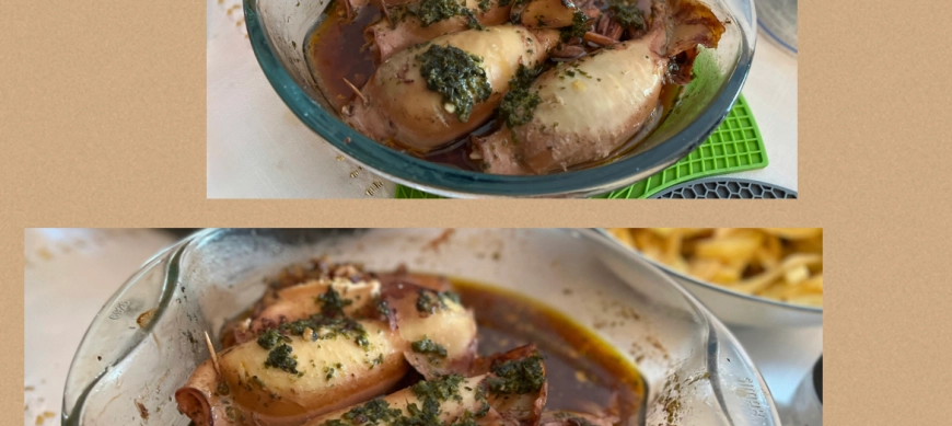 CALAMARES RELLENOS DE FRUTOS SECOS, JAMON Y CHORIZO